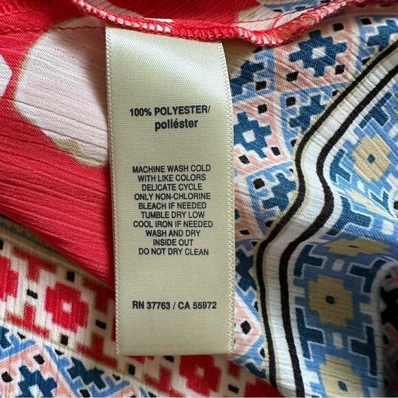 Rafaella Blouse Red Floral Tie Front Rolled Tab Sleeve Blouse Top Medium NEW - Picture 14 of 15